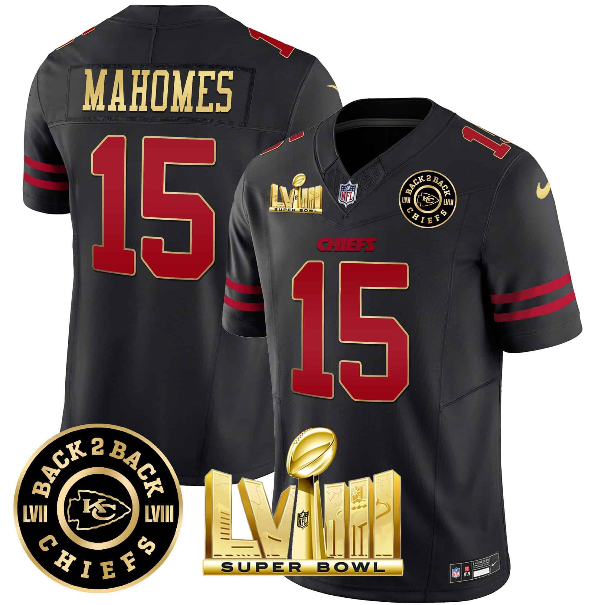 Men Kansas City Chiefs #15 Mahomes Black 2024 Nike Super Bowl LVIII & Back-2-Back Patch Vapor NFL Jersey style 1->indianapolis colts->NFL Jersey
